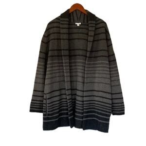 J. Jill Wool Blend Gray Ombre Stripe Long Sleeve Open Cardigan Sweater Coat, M